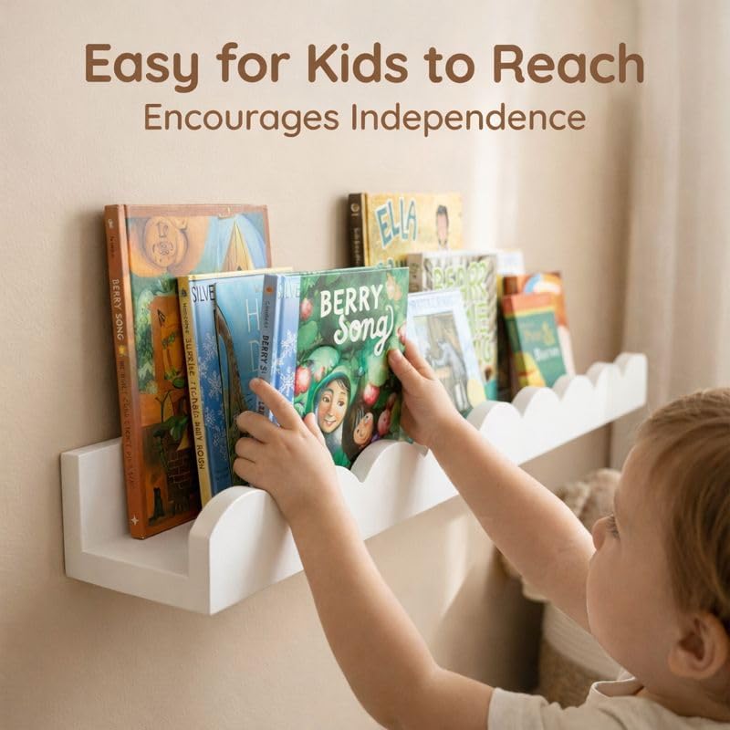 白いスカラップ型のフローティングナーセリーシェルフ4個セット - Baby Nursery Floating Shelves のレビューと価格