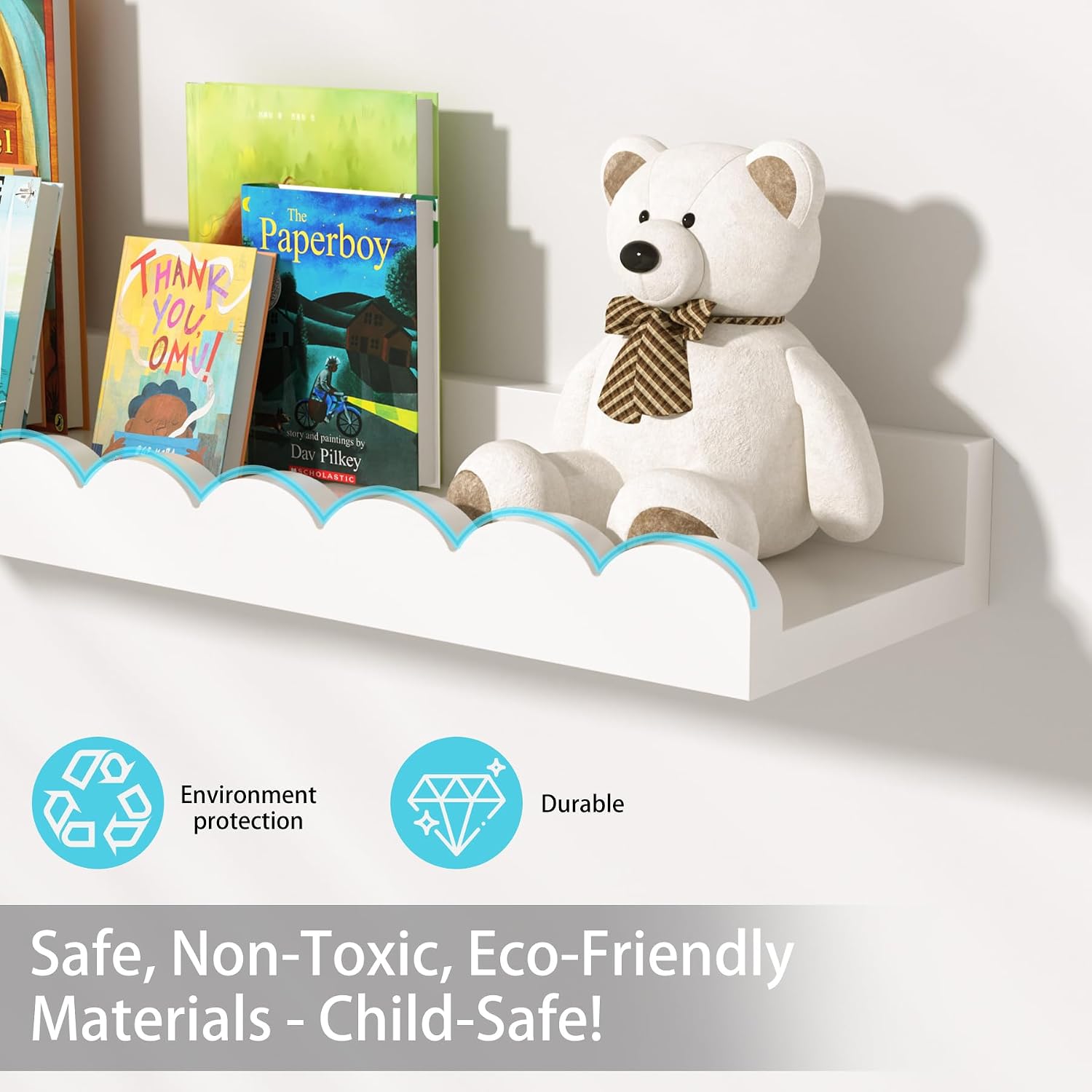 白いスカラップ型のフローティングナーセリーシェルフ4個セット - Baby Nursery Floating Shelves のレビューと価格