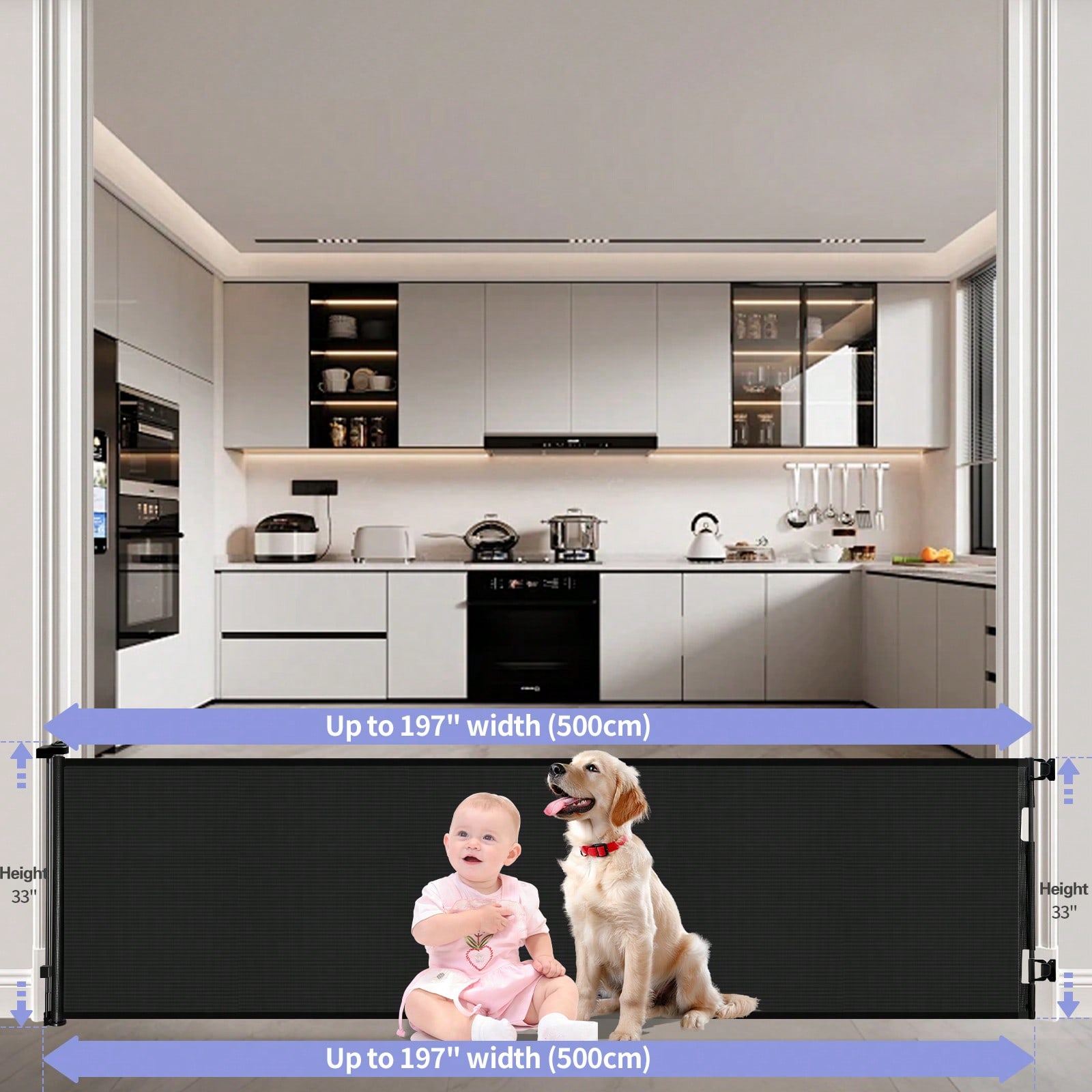 197インチの超ワイド伸縮式ベビーゲート、メッシュ大型ベビー - Baby Gate Extra Wide のレビューと価格