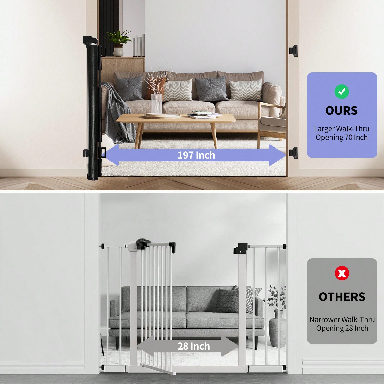 197インチの超ワイド伸縮式ベビーゲート、メッシュ大型ベビー - Baby Gate Extra Wide のレビューと価格