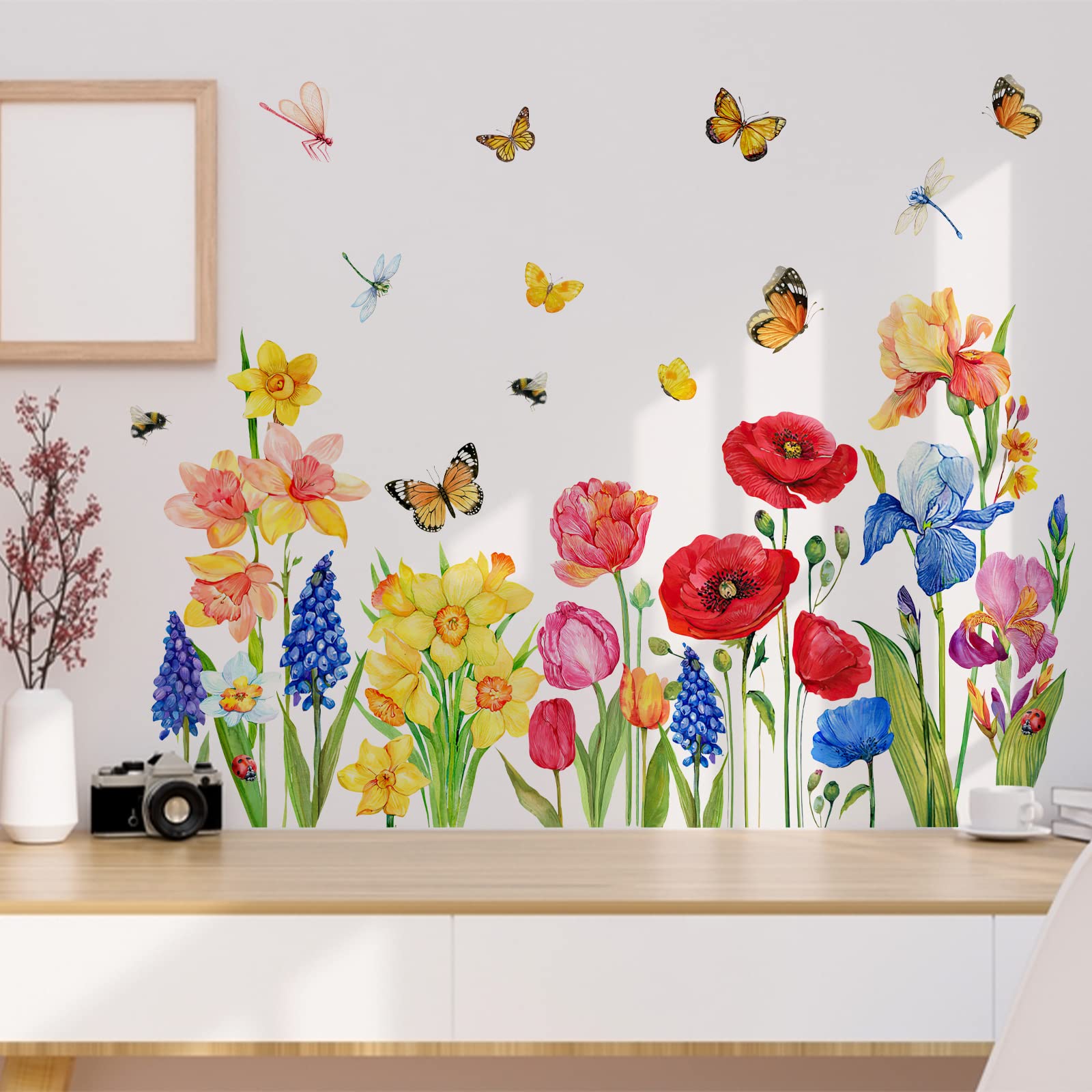 水彩花柄蝶ウォールステッカーデカールキッチンベビー保育園寝室 - Baby Nursery Wall Decals のレビューと価格