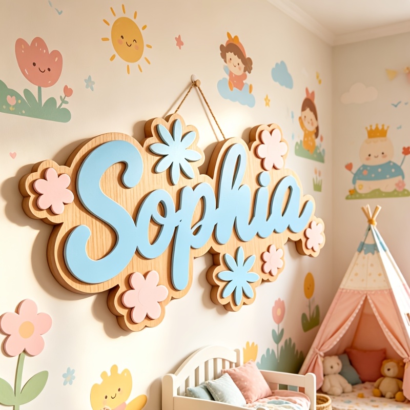 パーソナライズされた花柄の名前入りルームサイン、カスタマイズ - Baby Nursery Name Sign のレビューと価格