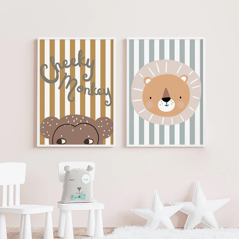 漫画キリンヒョウライオン猿ヘビ保育園壁アートキャンバス絵画ポ - Baby Nursery Animal Pictures のレビューと価格