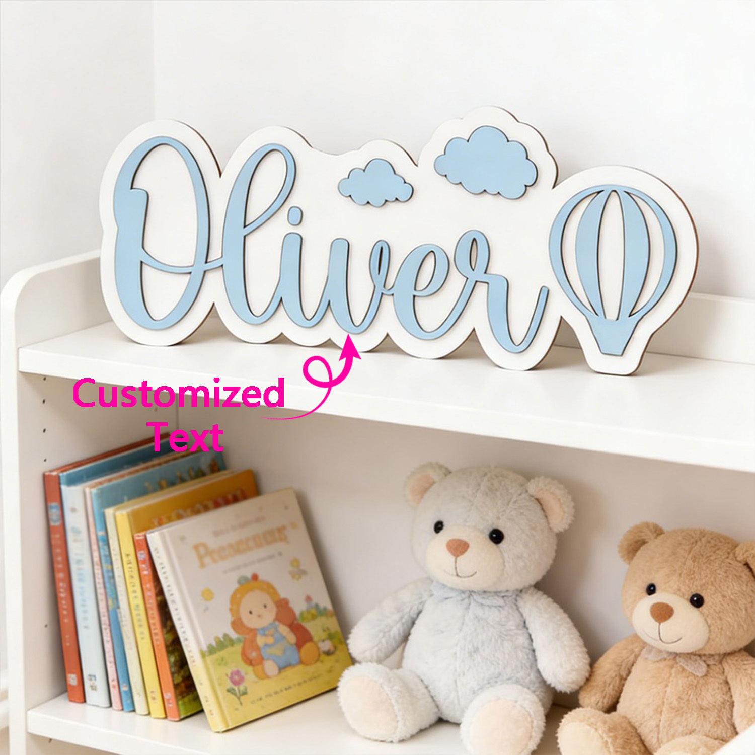 パーソナライズされた熱気球と雲の名前入りルームサイン、カスタ - Baby Nursery Name Sign のレビューと価格