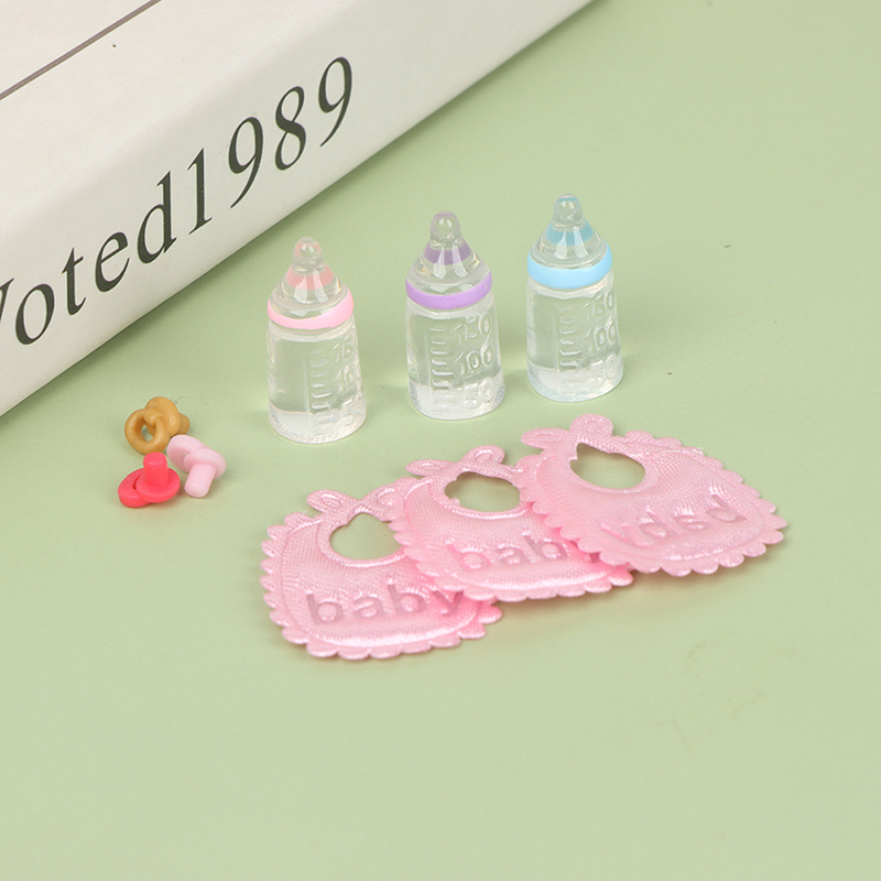 ミニチュア哺乳瓶とおしゃぶりよだれかけセット,ドールハウス, - Baby Nursery Music のレビューと価格