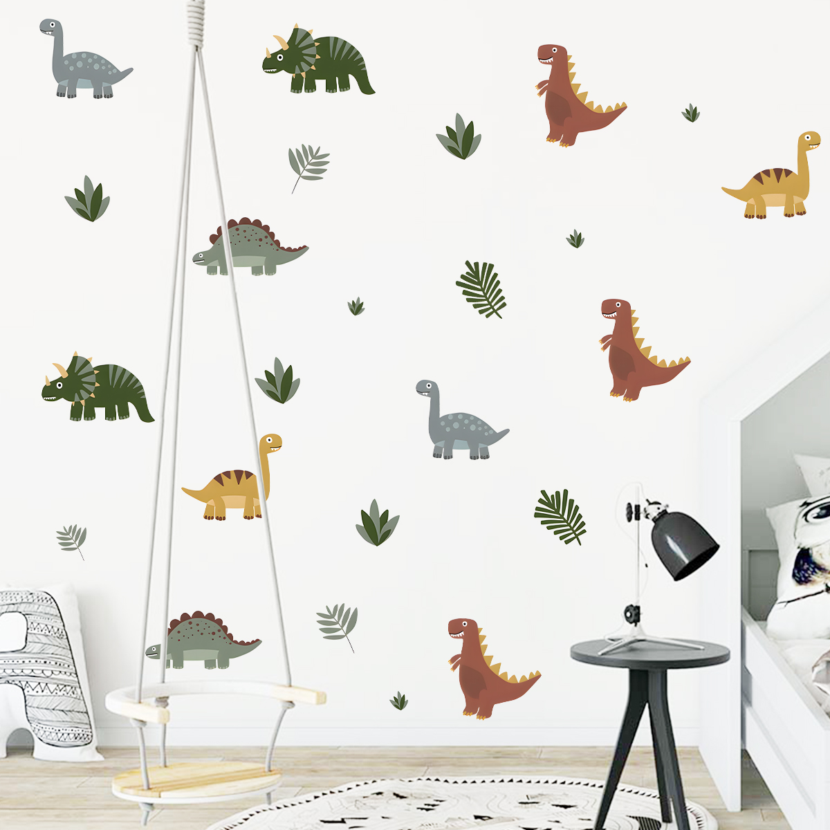 漫画かわいい恐竜の葉動物ウォールステッカー取り外し可能なキッ - Baby Nursery Wall Decals のレビューと価格