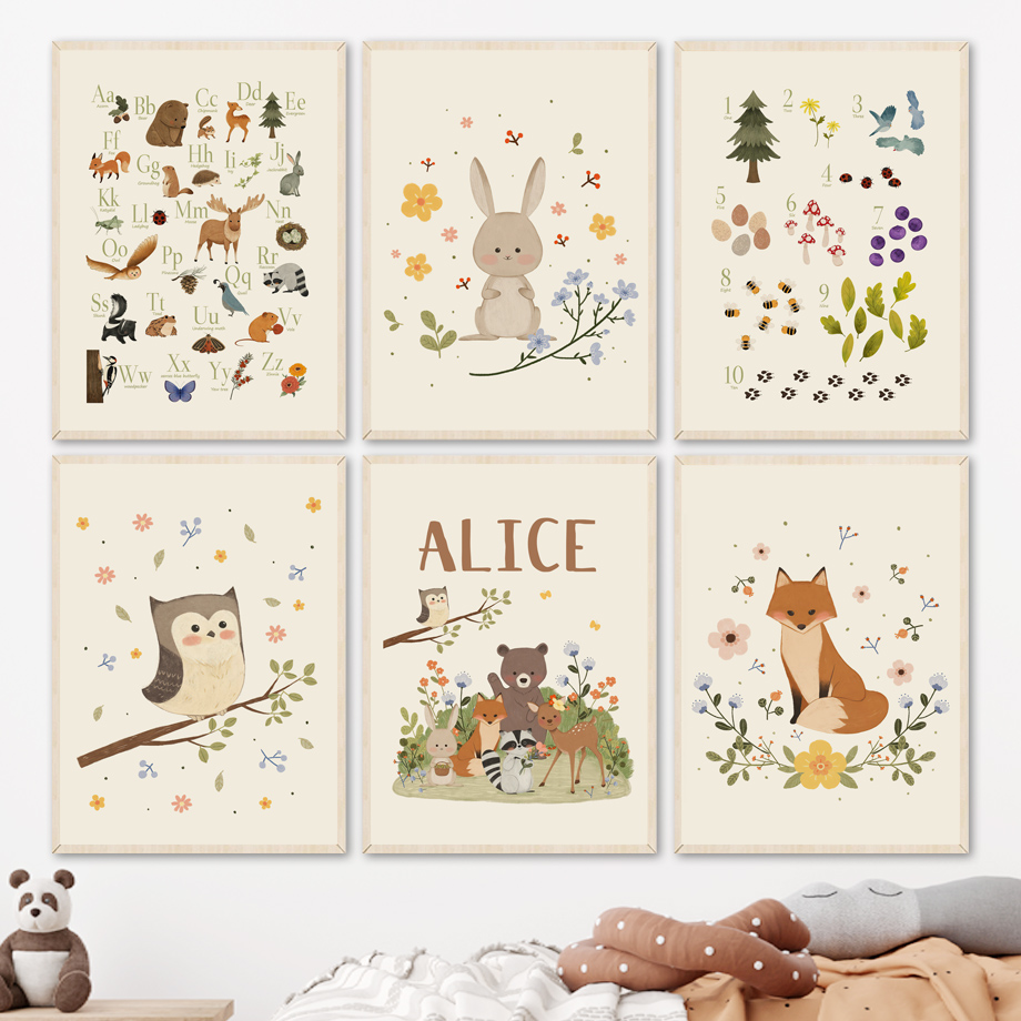 1枚入りフレームレス可愛いウサギキツネフクロウクマアルファベ - Baby Nursery Animal Pictures のレビューと価格