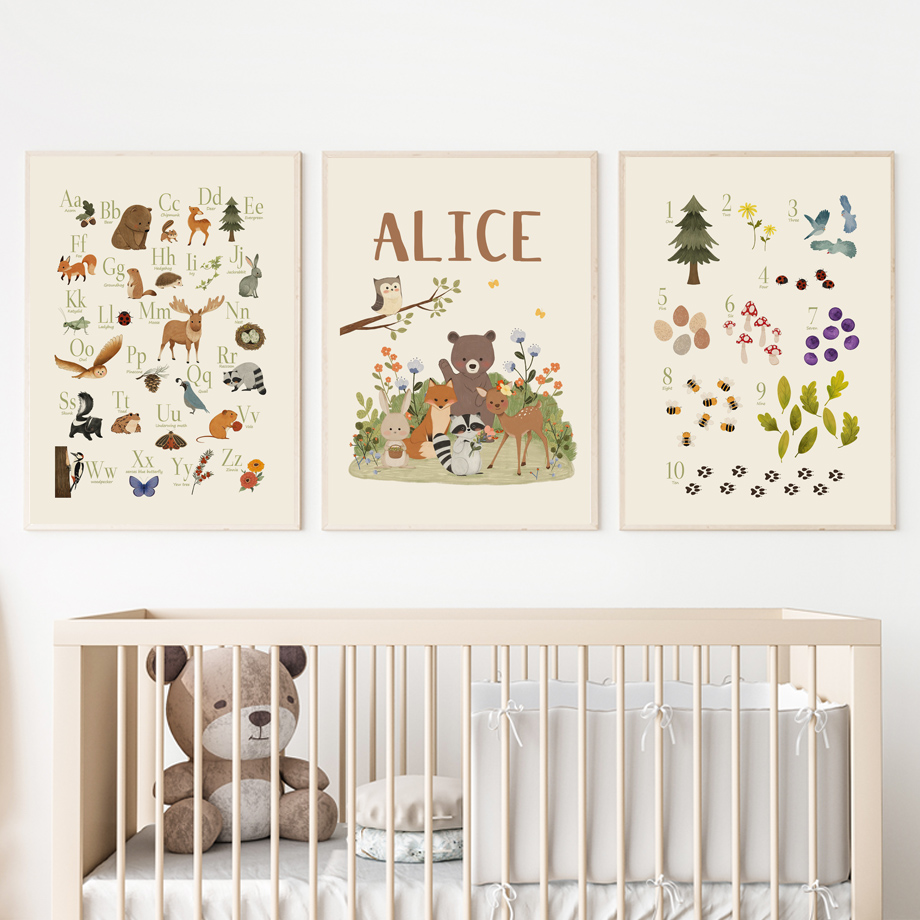 1枚入りフレームレス可愛いウサギキツネフクロウクマアルファベ - Baby Nursery Animal Pictures のレビューと価格