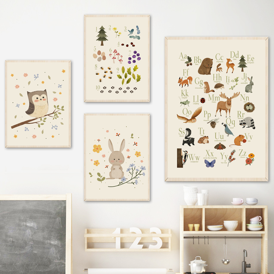 1枚入りフレームレス可愛いウサギキツネフクロウクマアルファベ - Baby Nursery Animal Pictures のレビューと価格