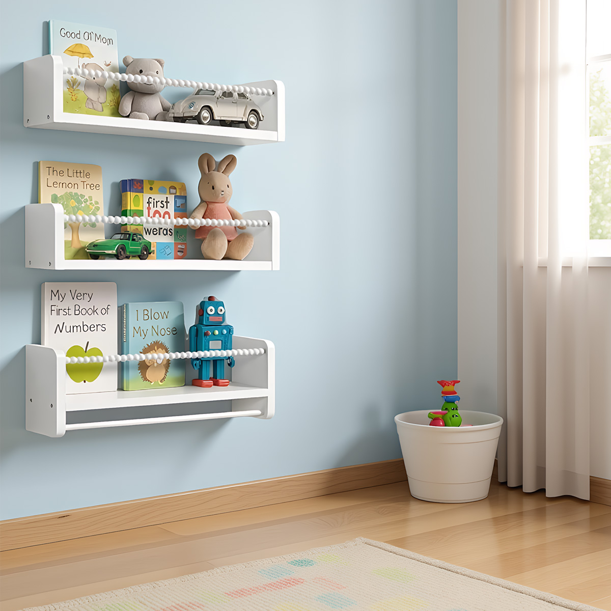 壁掛け式フローティングナーサリーブックシェルフ、子供部屋寝室 - Baby Nursery Floating Shelves のレビューと価格