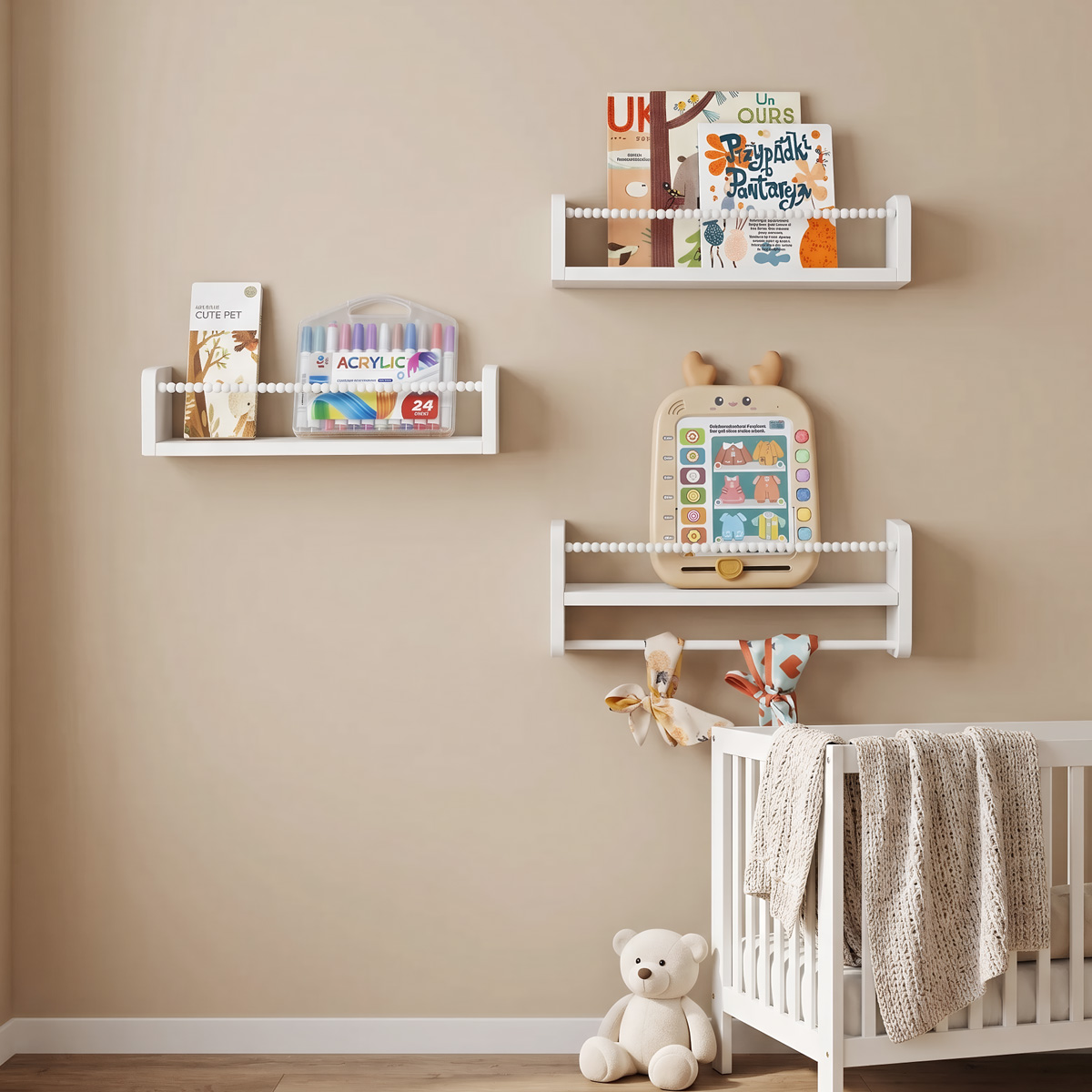 壁掛け式フローティングナーサリーブックシェルフ、子供部屋寝室 - Baby Nursery Floating Shelves のレビューと価格