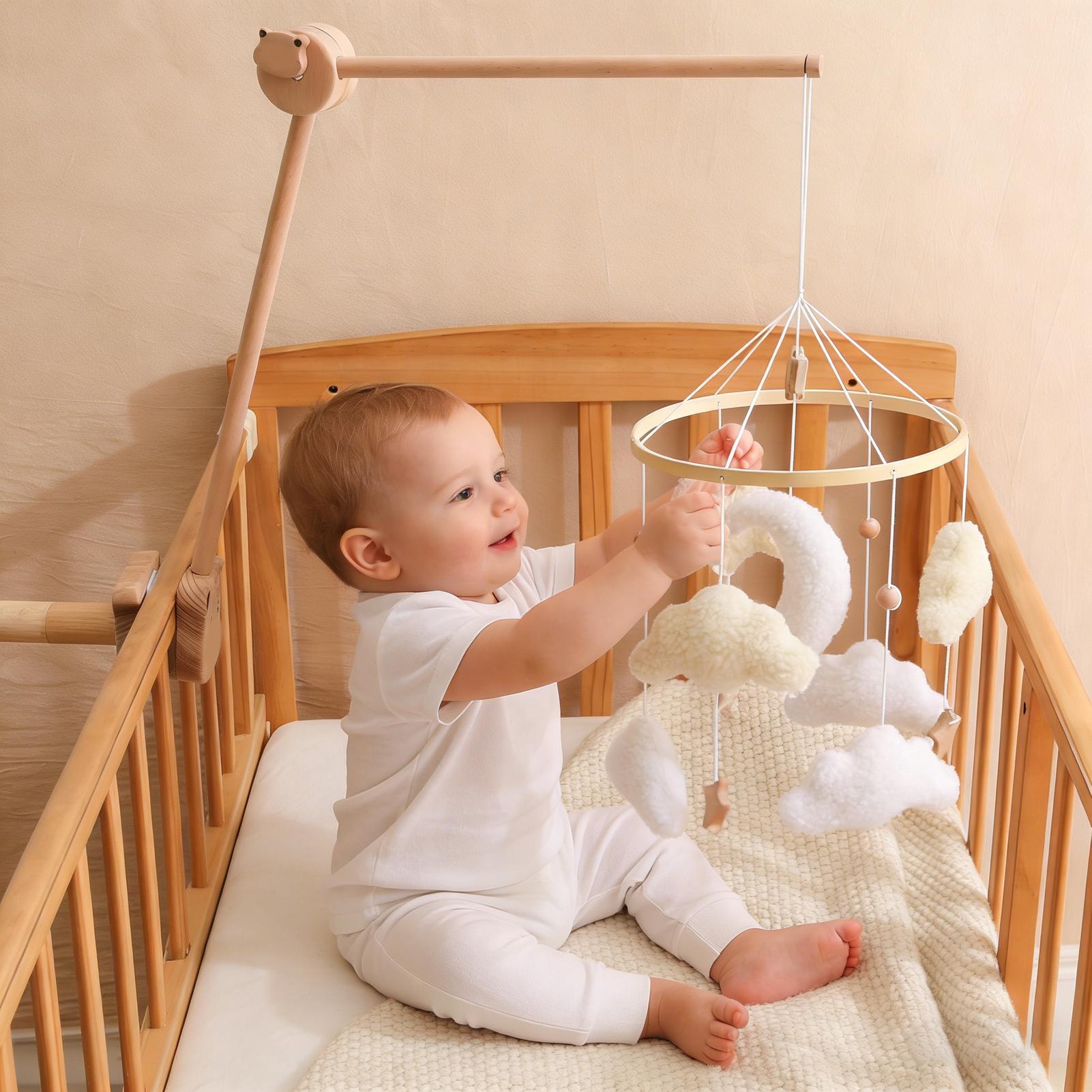 木製ベビーベッドモバイル、ベビーベッドベル、ガラガラおもちゃ - Baby Nursery Decor Boy のレビューと価格