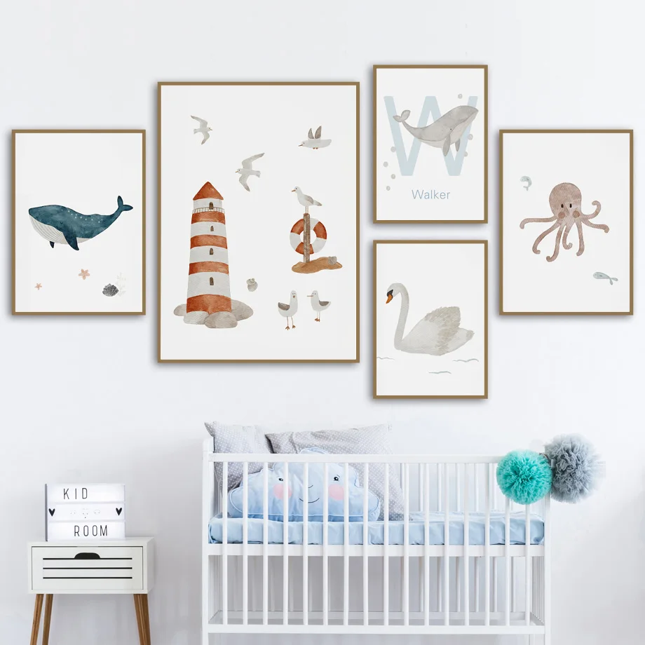子供部屋,ポスター,写真,壁アート,海の動物,クジラ,タコ, - Baby Nursery Animal Pictures のレビューと価格