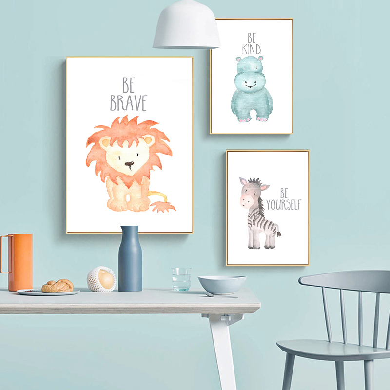 子供部屋の装飾用のキャンバスに北欧の絵画、動物のデザインの壁 - Baby Nursery Animal Pictures のレビューと価格