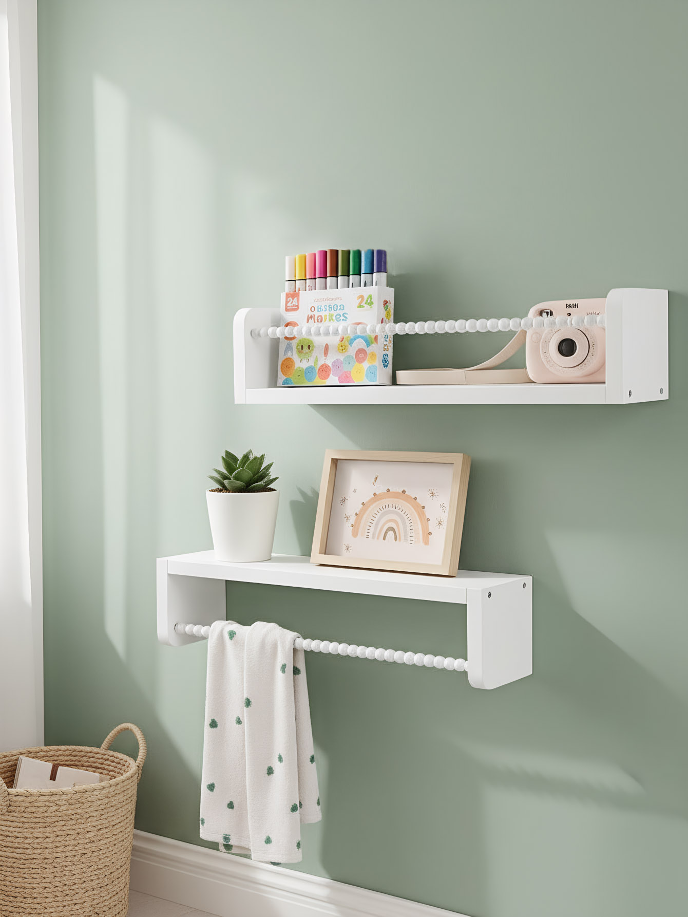 木製ナーサリーブックシェルフ、15.7インチの壁掛けフローテ - Baby Nursery Floating Shelves のレビューと価格