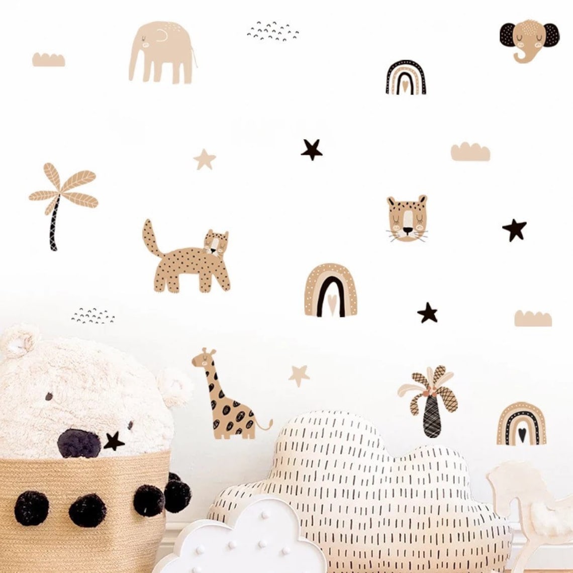 自由奔放に生きる漫画風レインボー星かわいい動物の顔水彩画保育 - Baby Nursery Decor Boy のレビューと価格